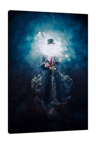 Mario-Sanchez-Nevado,Vertical,2X3,Modern & Contemporary,Floral & Botanical,Fantasy & Sci-Fi,People,man,men,smoke,smokey,cloudy,cloud,galaxy,galaxies,stones,stone,suits,suit,spots,spot,man in suit,business man,floral,florals,flower,flowers,hat,hats,patience,Navy Blue,Sea Green,Gray,Charcoal Gray,Blue,White,Black