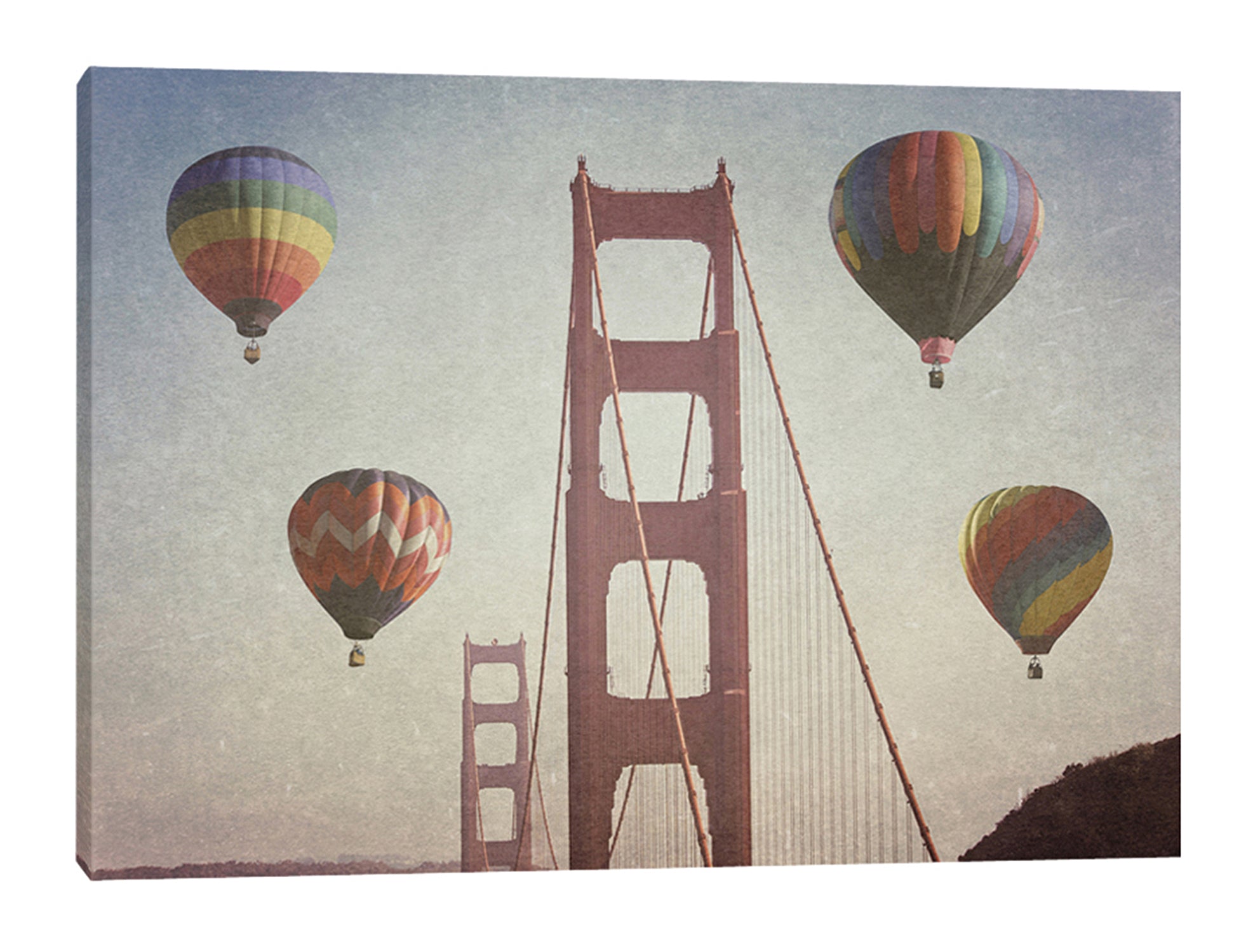 Ashley-Davis,Modern & Contemporary,Buildings & Cityscapes,Entertainment,hot air balloon,chrysler balloon,bridge,bridges,colorful,Purple,Brown,Mint Blue,Charcoal Gray,Red,White,Gray