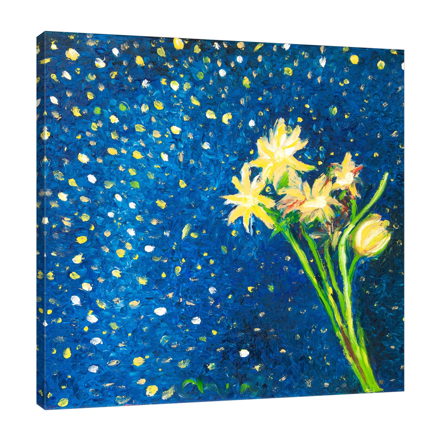 Chiara-Magni,Modern & Contemporary,Floral & Botanical,Finger-paint,florals,floral,flowers,flower,petals,leaves,yellow,stars,blue,bouquets,