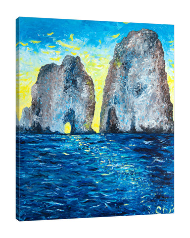 Chiara-Magni,Coastal,Modern & Contemporary,Nautical & Beach,Finger-paint,mountain,skies,clouds,dreamy,coastal,oceans,seas,ocean,beaches,yellow,blue,rocks,rock,