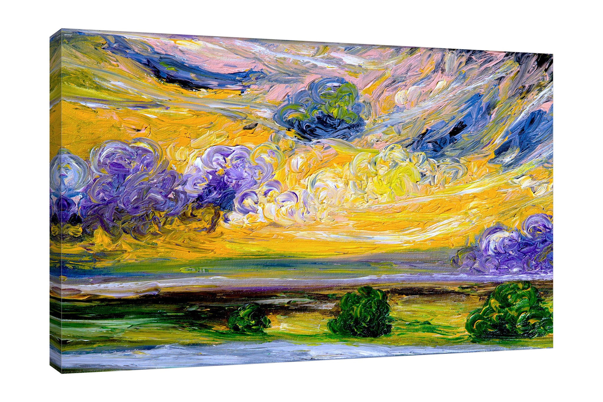 Chiara-Magni,Modern & Contemporary,Landscape & Nature,Finger-paint,landscape,scenery,trees,swirls,clouds,skies,dreamy,brush strokes,violet,yellow,green,blue,