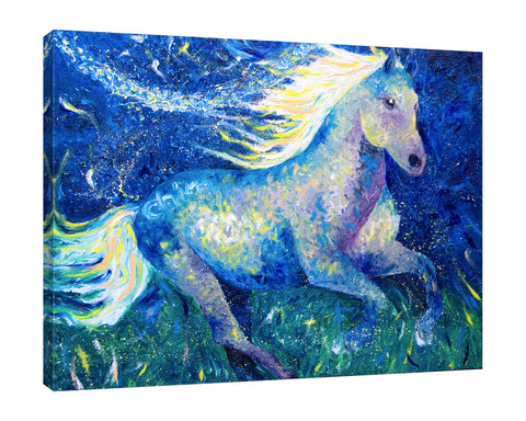 Chiara-Magni,Modern & Contemporary,Animals,Finger-paint,animals,horses,animal,horse,dreamy,white,blue,green,starry,