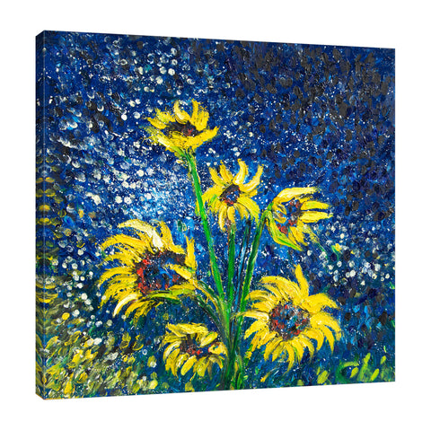 Chiara-Magni,Modern & Contemporary,Floral & Botanical,Finger-paint,floral,florals,flowers,flower,sunflowers,sunflower,blue,yellow,bouquets,black,