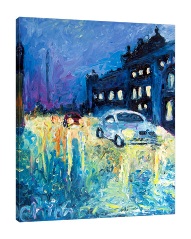 Chiara-Magni,Modern & Contemporary,Buildings & Cityscapes,Transportation,Finger-paint,cars,car,transportation,automotive,strokes,cathedral,building,blue,yellow,