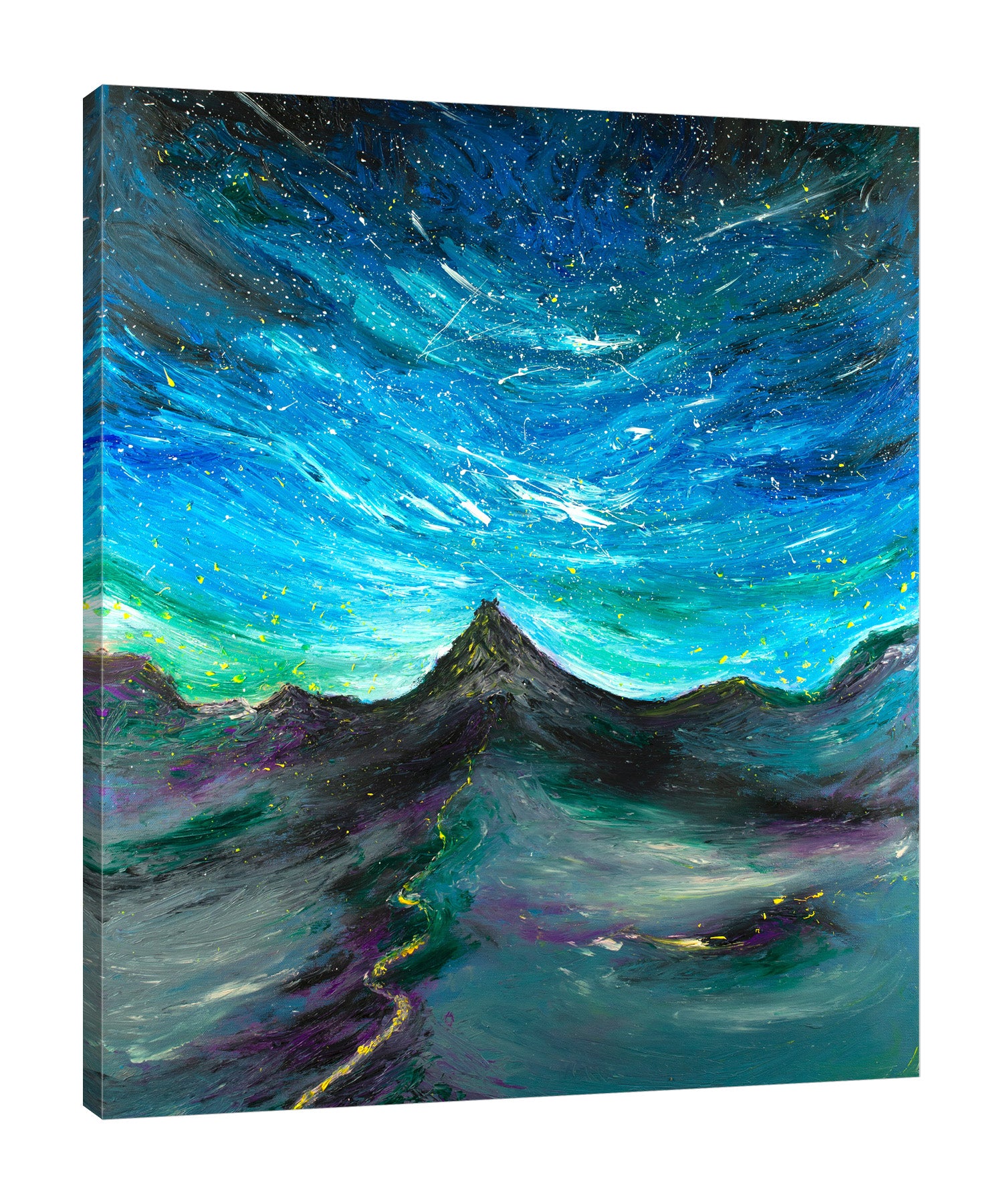 Chiara-Magni,Modern & Contemporary,Landscape & Nature,Finger-paint,enchanted,mountain,mountains,skies,stars,blue,stars,starry,road,portrait,