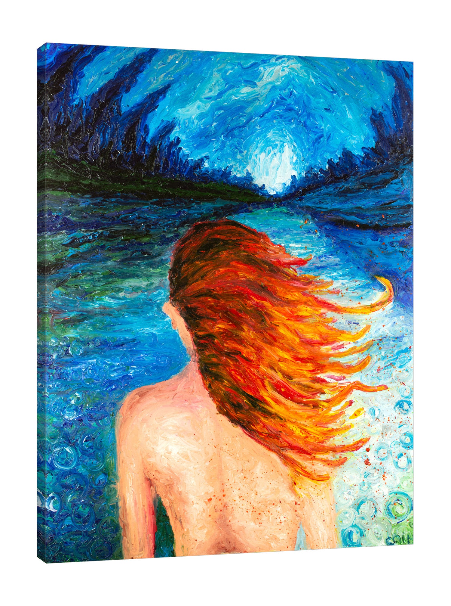 Chiara-Magni,Modern & Contemporary,People,Landscape & Nature,Finger-paint,woman,lady,erotic,trees,blue,scenery,brown,beige,black,