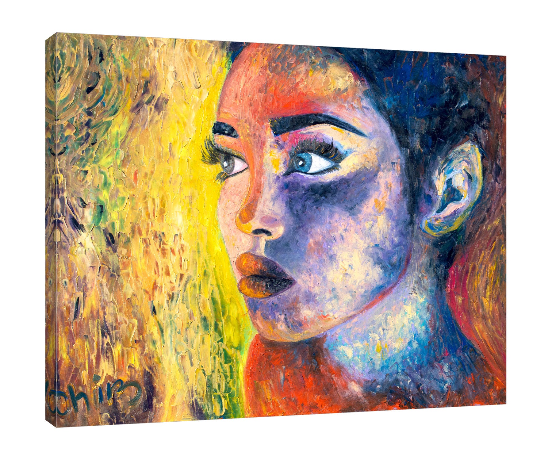 Chiara-Magni,Modern & Contemporary,People,Finger-paint,woman,lady,close up,focus,focused,yellow,red,blue,lines,