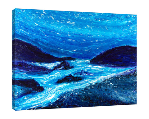 Chiara-Magni,Coastal,Modern & Contemporary,Nautical & Beach,Finger-paint,coastal,glowing waters,water,mountains,mountain,blue,black,