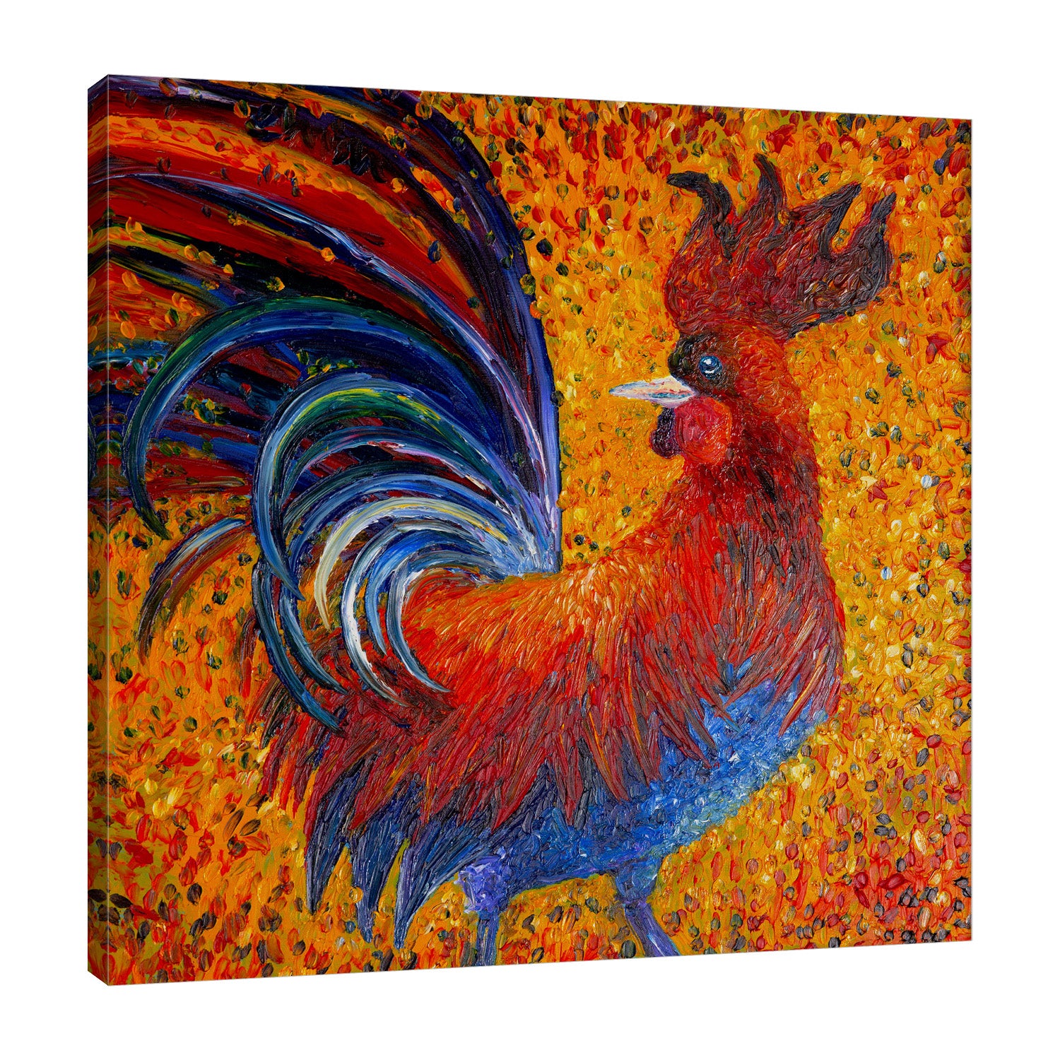 Chiara-Magni,Modern & Contemporary,Animals,Finger-paint,chicken,chickens,hens,animals,animal,farm animal,rooster,roosters,red,orange,yellow,feather,
