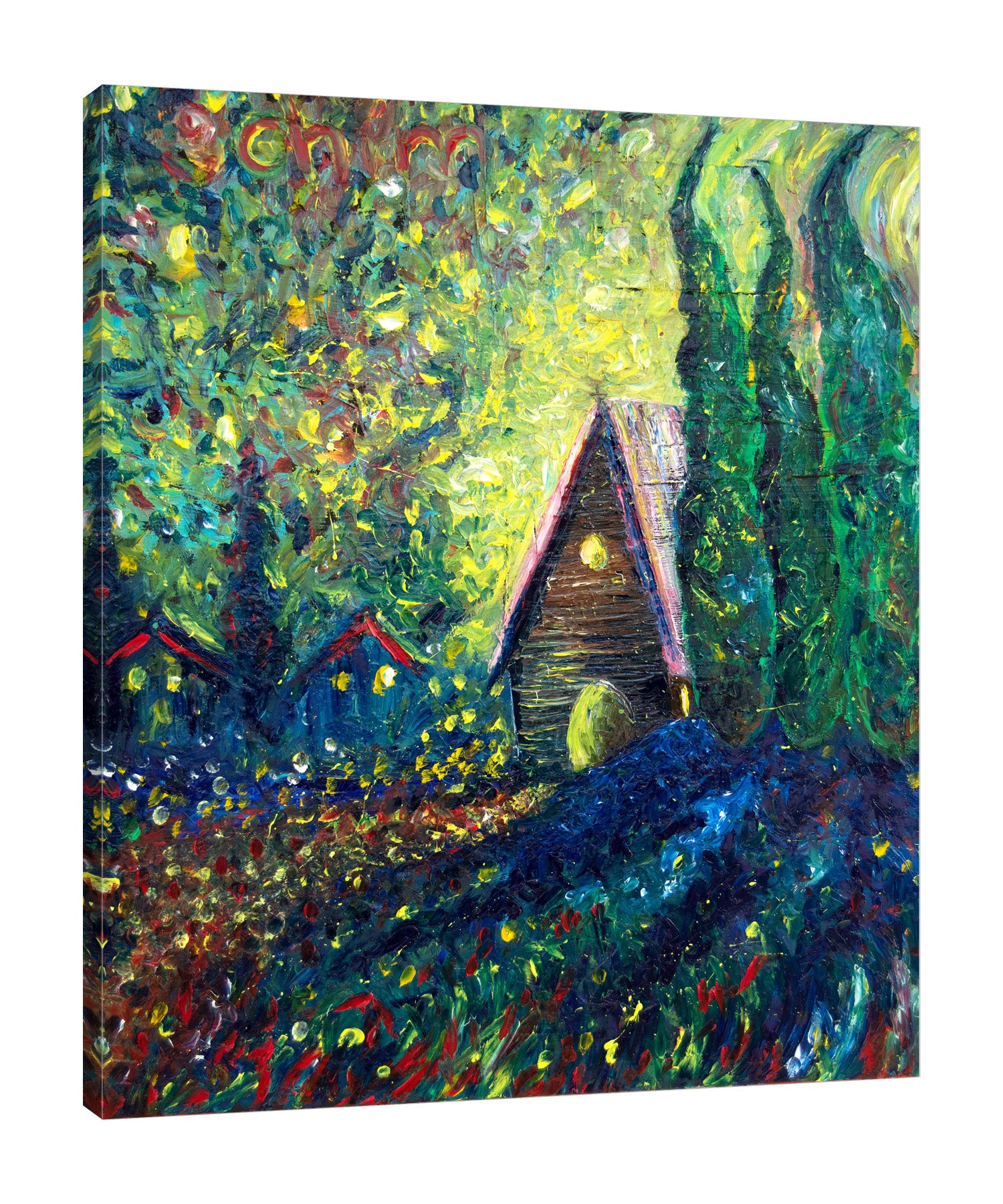 Chiara-Magni,Modern & Contemporary,Floral & Botanical,Landscape & Nature,Finger-paint,house,houses,home,trees,garden,blue,green,yellow,orange,trees,florals,floral,flower,flowers,