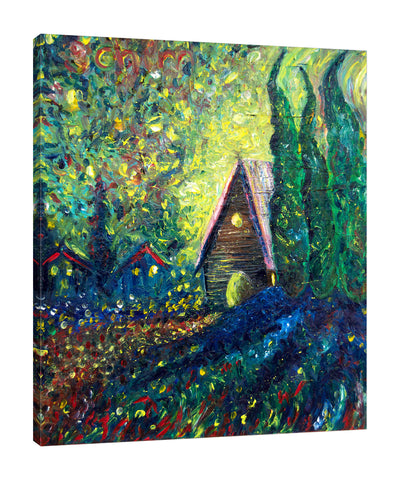 Chiara-Magni,Modern & Contemporary,Floral & Botanical,Landscape & Nature,Finger-paint,house,houses,home,trees,garden,blue,green,yellow,orange,trees,florals,floral,flower,flowers,