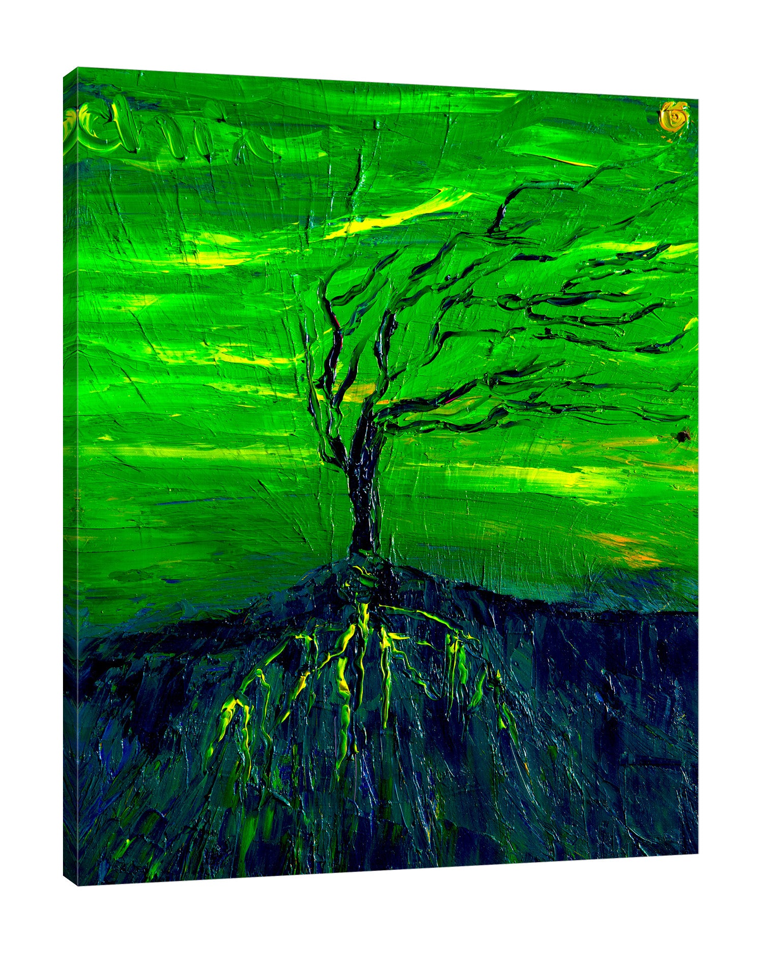 Chiara-Magni,Modern & Contemporary,Landscape & Nature,Finger-paint,green,tree,branch,black,blue,yellow,