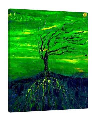 Chiara-Magni,Modern & Contemporary,Landscape & Nature,Finger-paint,green,tree,branch,black,blue,yellow,