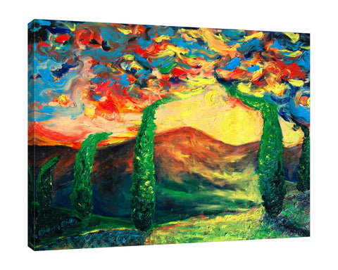 Chiara-Magni,Modern & Contemporary,Landscape & Nature,Finger-paint,trees,mountains,sun,landscape,skies,blue,green,