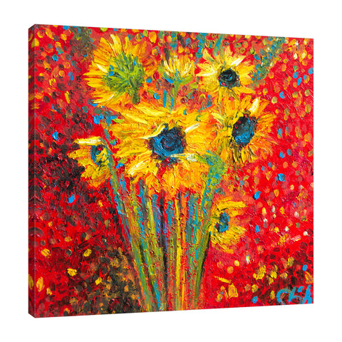 Chiara-Magni,Modern & Contemporary,Floral & Botanical,Finger-paint,flowers,flower,florals,floral,bouquets,bouquet,red,yellow,sunflowers,sunflower,dots,
