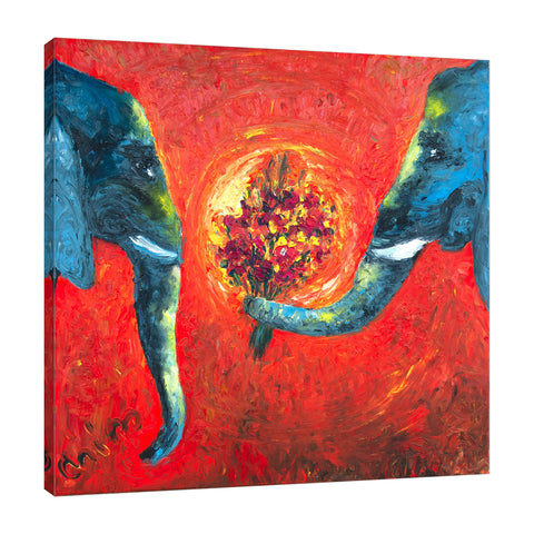 Chiara-Magni,Modern & Contemporary,Animals,Floral & Botanical,Finger-paint,red.florals,flowers,floral,flower,bouquets,bouquet,animals,animal,elephants,elephant,
