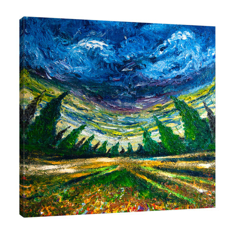 Chiara-Magni,Modern & Contemporary,Landscape & Nature,Finger-paint,blue,skies,clouds,trees,farm,florals,flowers,floral,flower,trees,