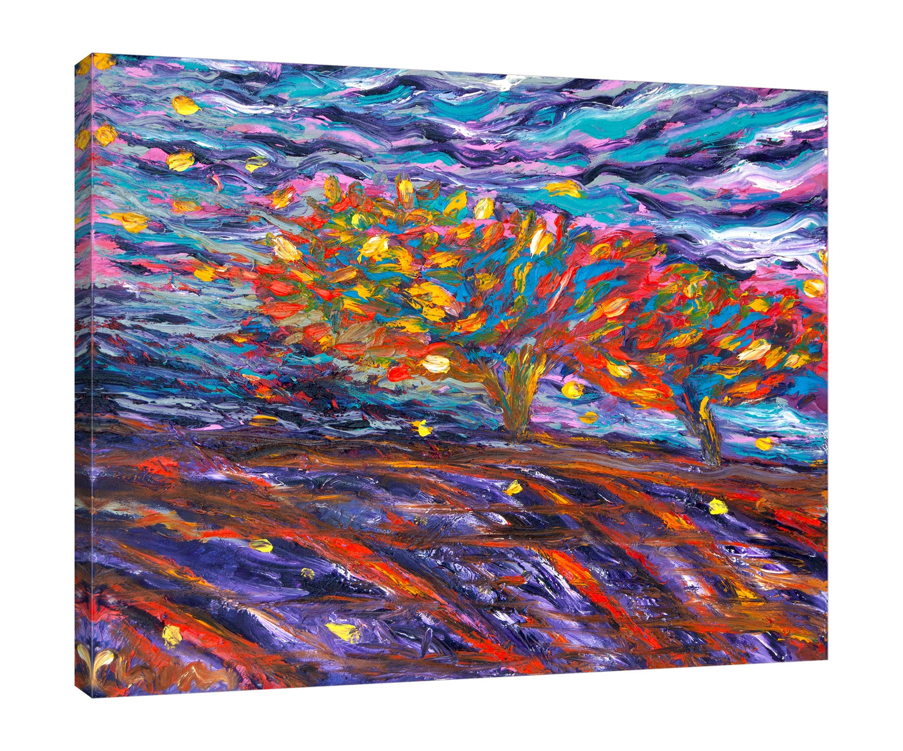 Chiara-Magni,Modern & Contemporary,Landscape & Nature,Finger-paint,trees,tree,swirls,blue,violet,red,leaves,swirl,