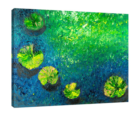 Chiara-Magni,Modern & Contemporary,Nautical & Beach,Finger-paint,water.coastal,lily pads,lily pad,green,blue,lakes,ponds,