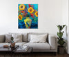 Iris-Scott,Modern & Contemporary,Floral & Botanical,Animals,sunflowers,sunflower,vases,vase,vessel,vessels,animals,animal,peacocks,peacock,blue,black,tree,flowers,flower,florals,floral,bouquets,bouquet,leaves,leaf,black,blue,yellow,