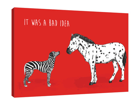 Balazs-Solti,Modern & Contemporary,Animals,animals,animal,zebra,zebras,dog,dogs,patterns,pattern,words and phrases,words,bad idea,spots,spot,stripe,stripes,Yellow,Purple,Black,Tan Brown,Lavender Purple,Gray