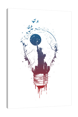 Balazs-Solti,Modern & Contemporary,Animals,Buildings & Cityscapes,new york,silhoutte,silhouttes,liberty,statue of liberty,birds,bird,animals,animal,drips,drip,paint drip,paint drips,leaves,leaf,Purple,Tan White,Salmon Pink,White,Gray