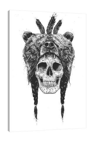 Balazs-Solti,Modern & Contemporary,Animals,Fashion,animals,animal,bear,bears,skulls,skull,feathers,feather,braids,braid,bones,bone,shaman,Red,Mist Gray,Charcoal Gray,White