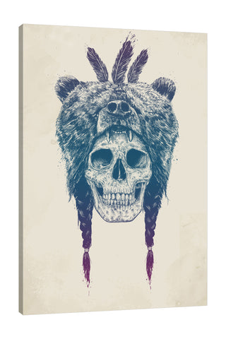 Balazs-Solti,Modern & Contemporary,Animals,Fashion,animals,animal,bear,bears,skulls,skull,feathers,feather,braids,braid,bones,bone,shaman,Mist Gray,White,Lime Green,Charcoal Gray,Sea Green,Gray,Purple