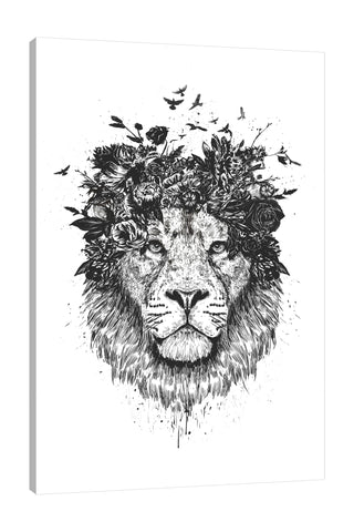 Balazs-Solti,Modern & Contemporary,Animals,Floral & Botanical,animals,animal,lion,lions,floral,florals,flowers,flower,black and white,birds,bird,paint drips,paint drip,Red,Charcoal Gray,Tan White,Mist Gray