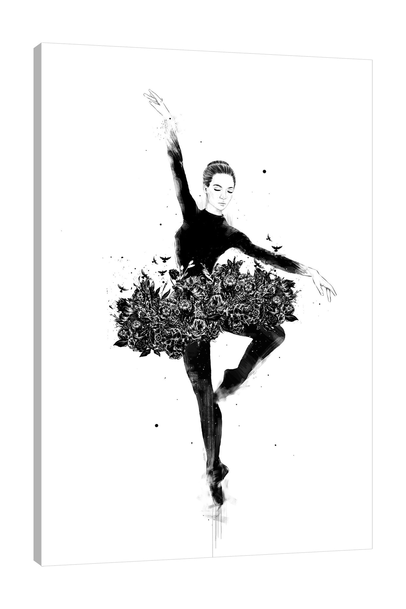 Balazs-Solti,Modern & Contemporary,People,Floral & Botanical,woman,women,ballet,dancing,dance,florals,floral,flower,flowers,birds,bird,black and white,Tan Orange,Mist Gray,Gray,Tan White