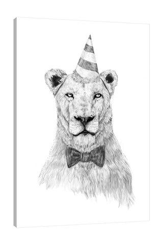 Balazs-Solti,Modern & Contemporary,Animals,Entertainment,animals,animal,lion,lions,bow,bows,party hat,party hats,parties,lines,strokes,line,stroke,black and white,Mint Blue,Red,White