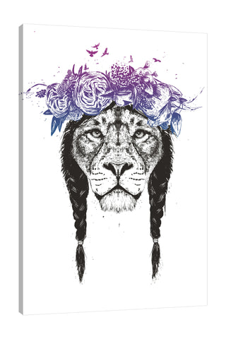 Balazs-Solti,Modern & Contemporary,Animals,Floral & Botanical,animals,animal,florals,floral,flowers,flower,birds,bird,braids,braid,lion,lions,king of lion,Tan White,Slate Gray,Salmon Pink,White