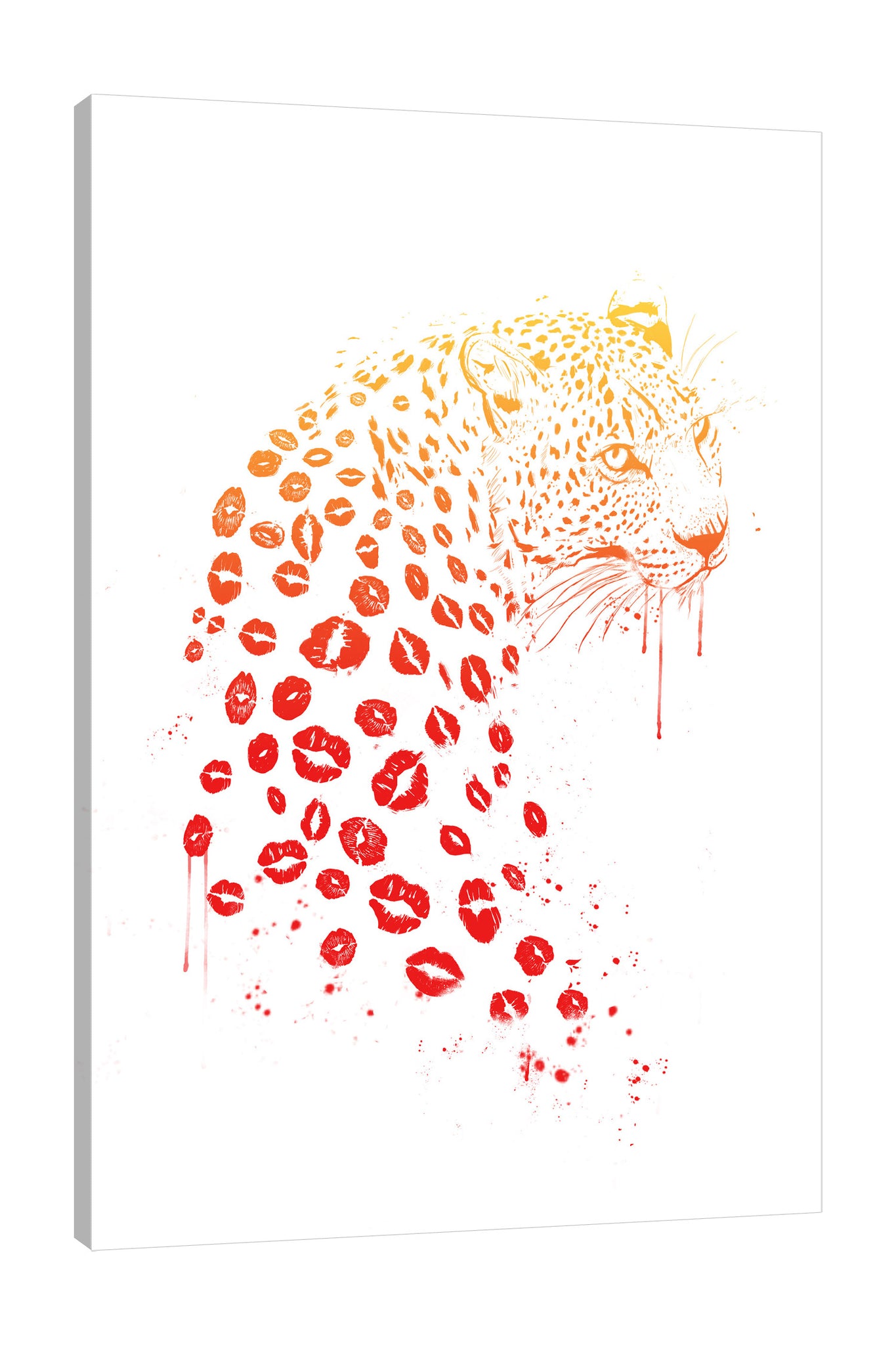 Balazs-Solti,Modern & Contemporary,Animals,animals,animal.tiger,tigers,lips,lip,lip mark,lip marks,paint drips,paint drip,red,yellow,patterns,pattern,Nude Yellow,White,Nude White