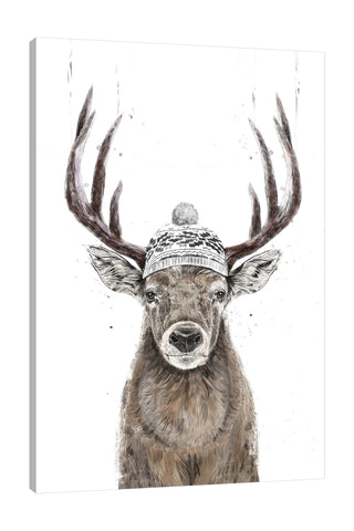 Balazs-Solti,Modern & Contemporary,Animals,animals,animal,horns,horn,strokes,stroke,hat,winter,spots,spot,Purple,Gray,Salmon Pink,White
