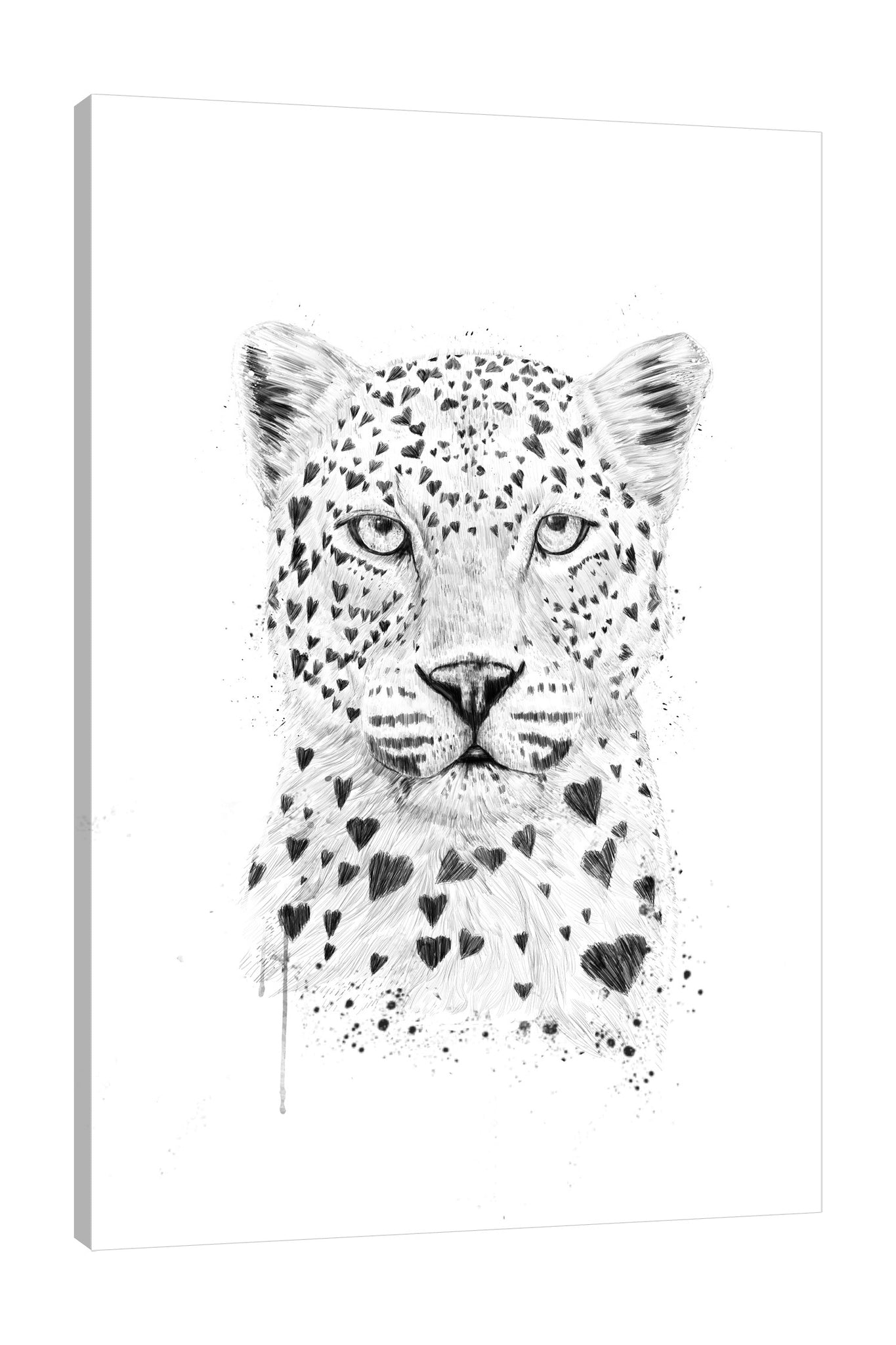 Balazs-Solti,Modern & Contemporary,Animals,animals,animal,hearts,heart,lines,leopard,leopards,paint drips,paint drip,drips,drip,spots,patterns,pattern,Salmon Pink,White,Gray