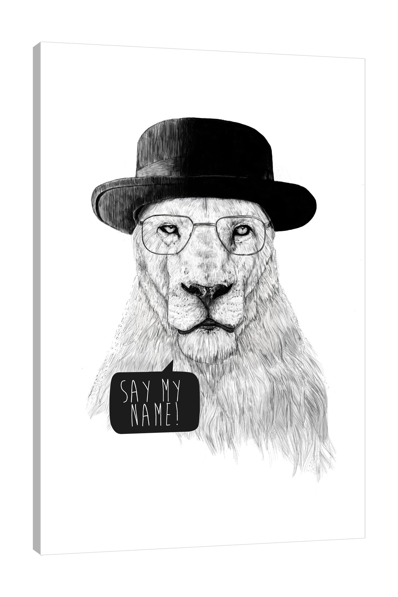 Balazs-Solti,Modern & Contemporary,Animals,Humor,animals,animal,lion,lion,eyeglass,eyeglasses,glasses,words,words and phrases,hats,hat,black and white,Mist Gray,Coral Pink,Black,White