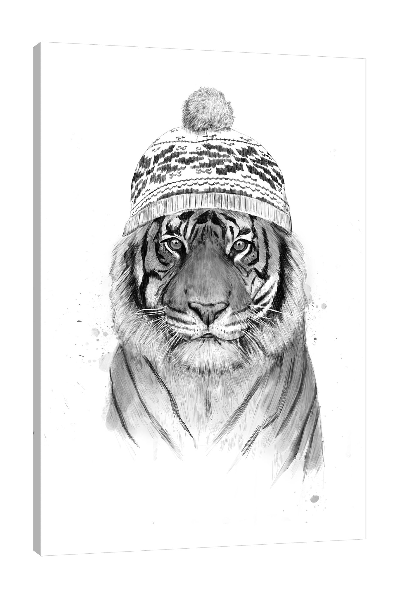 Balazs-Solti,Modern & Contemporary,Animals,animals,animal,tiger,tigers,siberian tiger,siberian tigers,hats,hat,winter,black and white,Green,Salmon Pink,Red,White,Gray