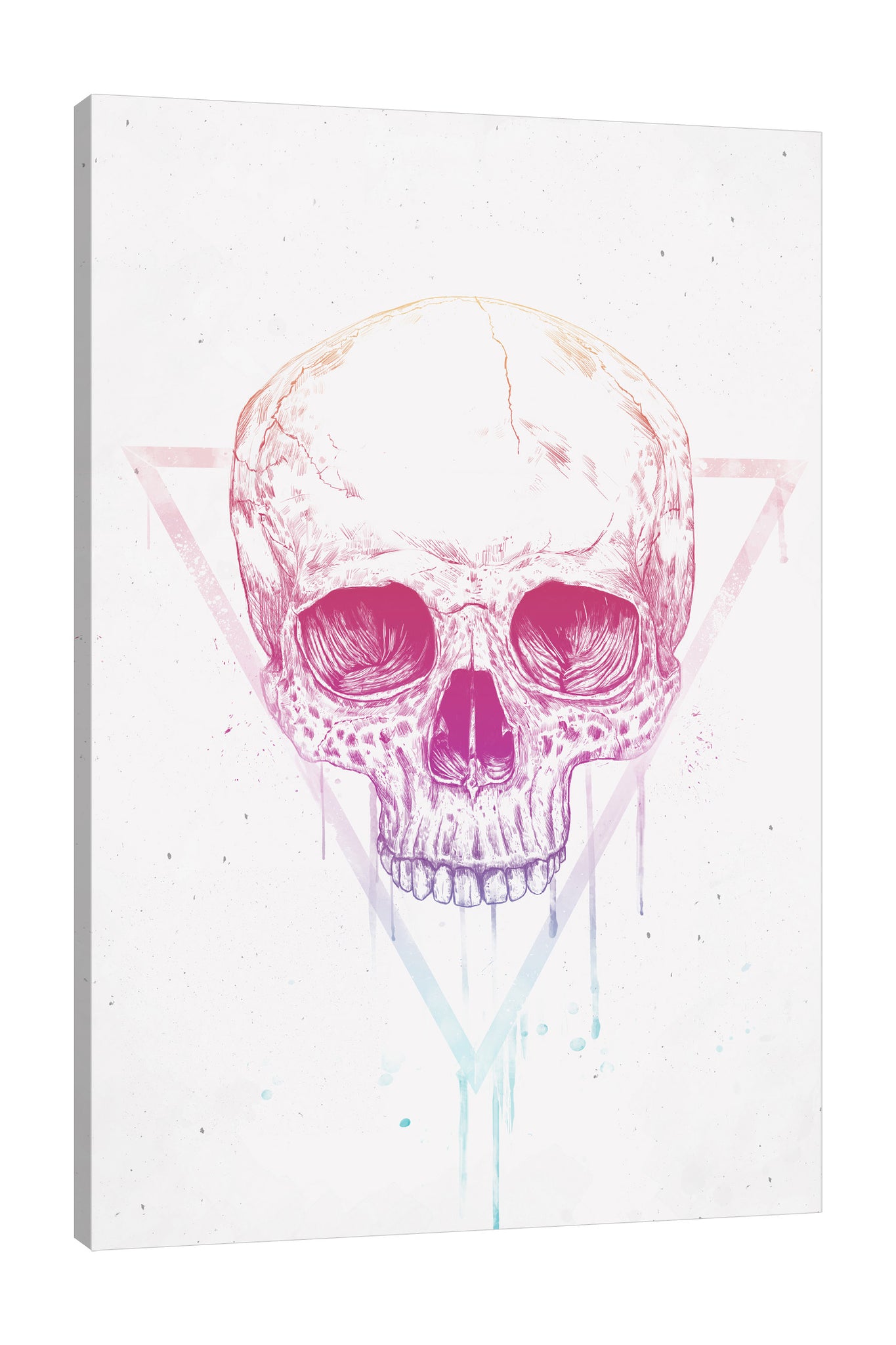 Balazs-Solti,Modern & Contemporary,People,Geometric,people,skull,skulls,triangle,triangles,paint drips,paint drip,drips,drip,bones,bone,Mist Gray,White,Ivory White,Purple