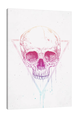 Balazs-Solti,Modern & Contemporary,People,Geometric,people,skull,skulls,triangle,triangles,paint drips,paint drip,drips,drip,bones,bone,Mist Gray,White,Ivory White,Purple