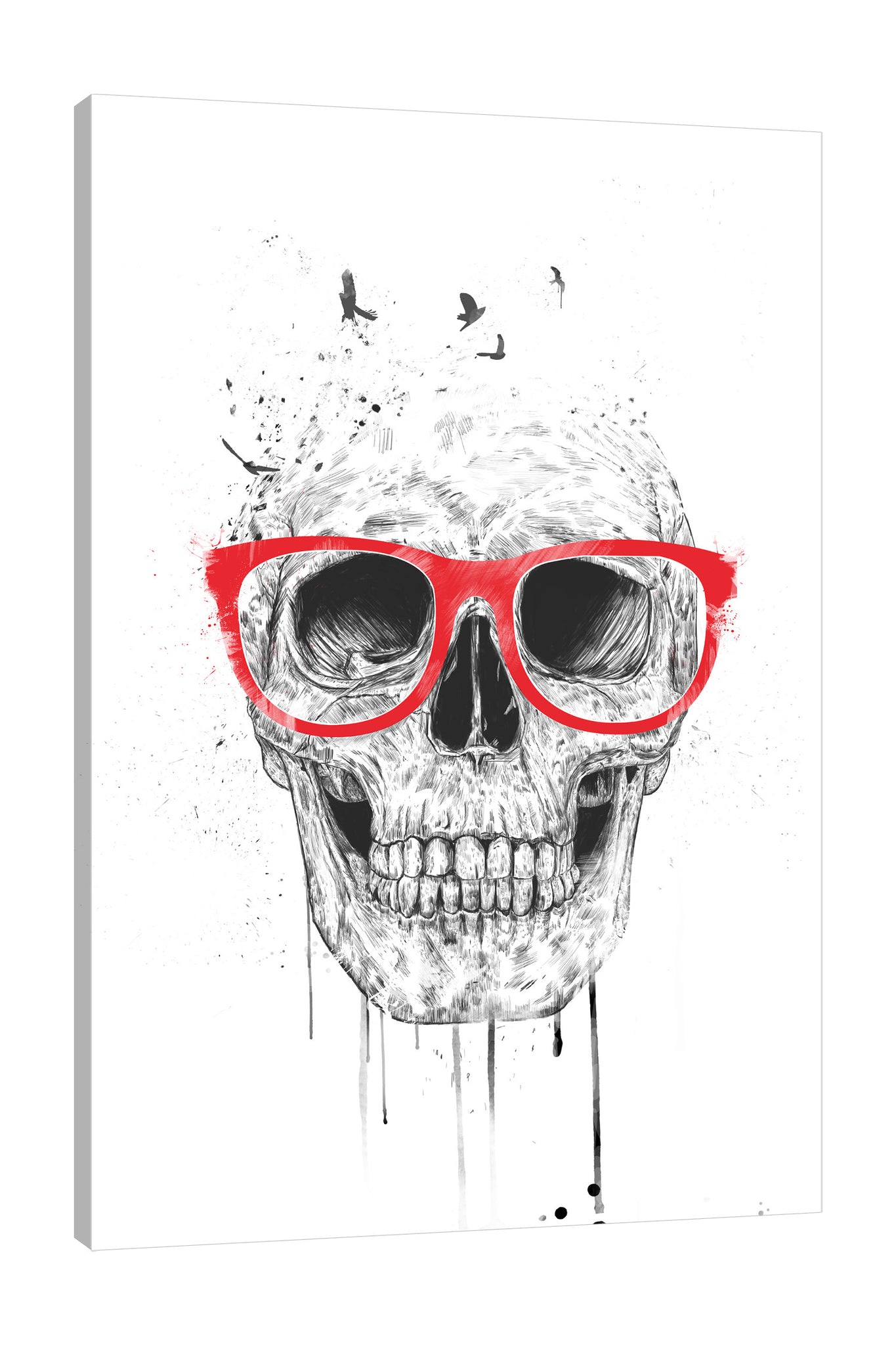 Balazs-Solti,Modern & Contemporary,People,Animals,people,skull,skuils,eyeglass,eyeglasses,birds,bird,animals,animal,paint drips,paint drip,drips,drip,Slate Gray,White