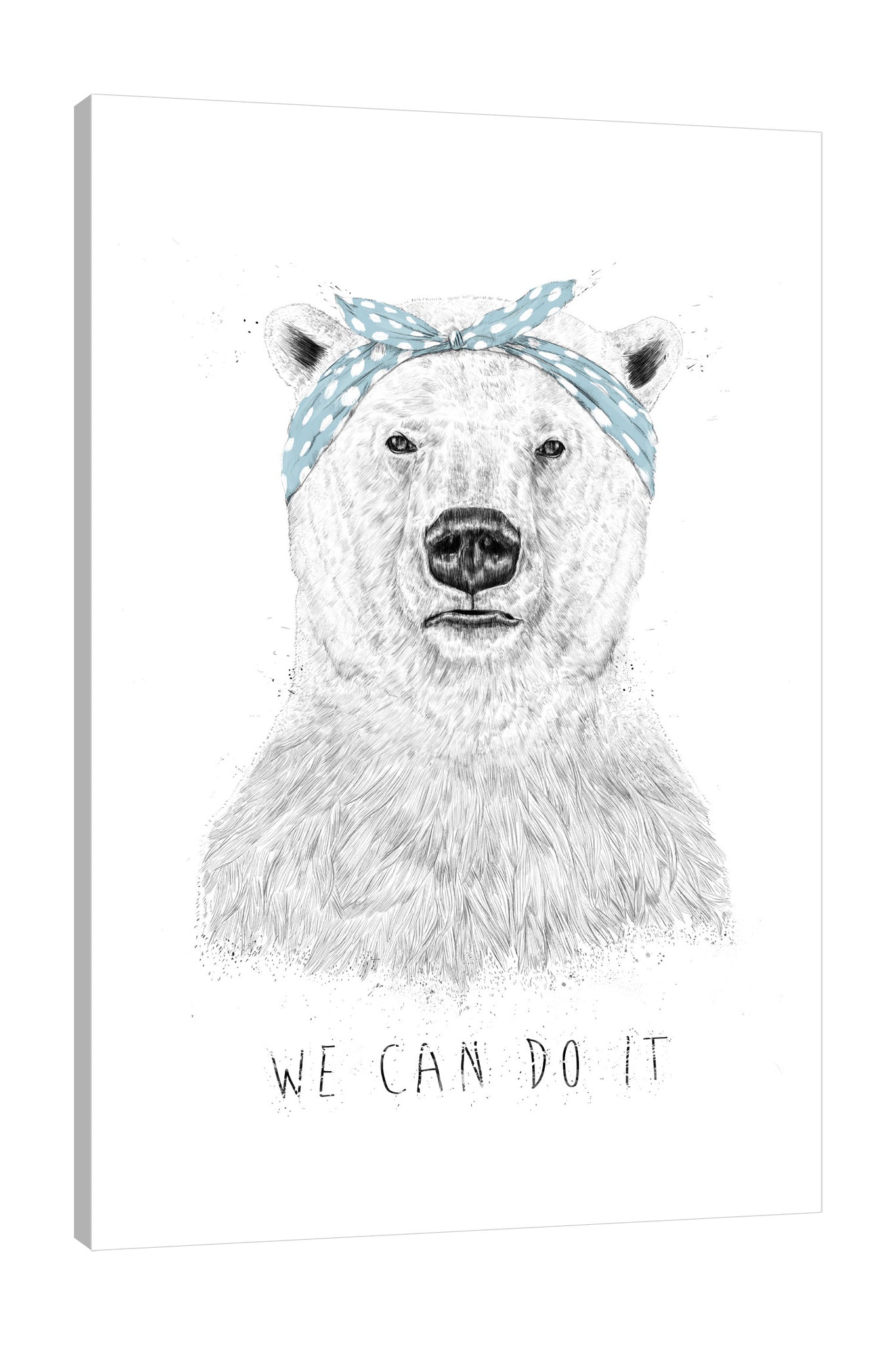 Balazs-Solti,Modern & Contemporary,Animals,Inspirational Quotes & Sayings,animals,animal.bear,bears,polka dots,polka dot,we can do it,words and phrases,inspirational,blue,headband,White,Gray
