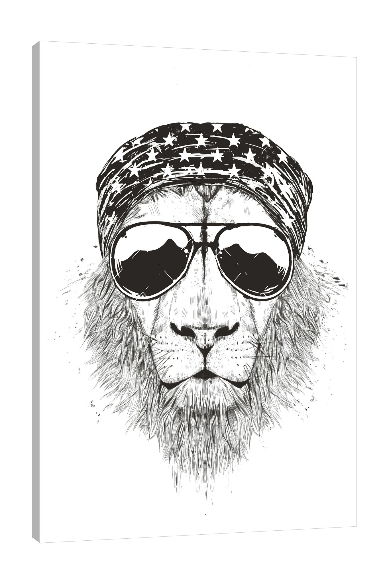 Balazs-Solti,Modern & Contemporary,Animals,Fashion,animals,animal,sunglasses,sunglass,shades,shade,star,stars,bandana,bandanas,lion,lions,black and white,Red,Tan White,Charcoal Gray,Salmon Pink