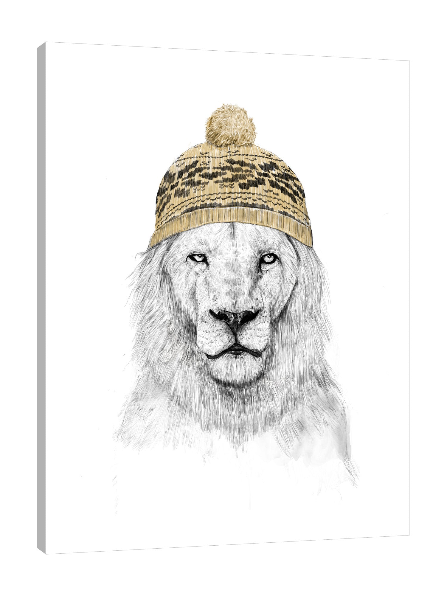Balazs-Solti,Modern & Contemporary,Animals,animals,animal,hat,hats,winter,lion,lions,white,yellow,pattern,patterns,Red,White,Gray
