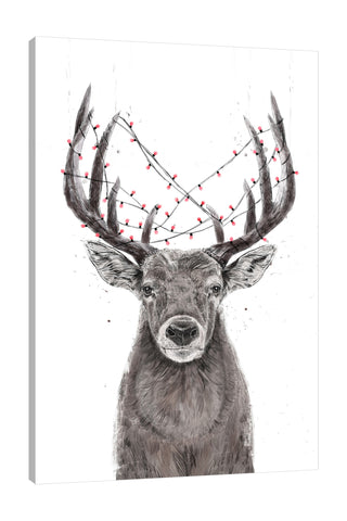 Balazs-Solti,Modern & Contemporary,Animals,animals,animal,deer,deers,antler,anlers,christmas lights,christmas light,christmas,winter,lights,red,brown,Red,Blue,White,Gray,Salmon Pink