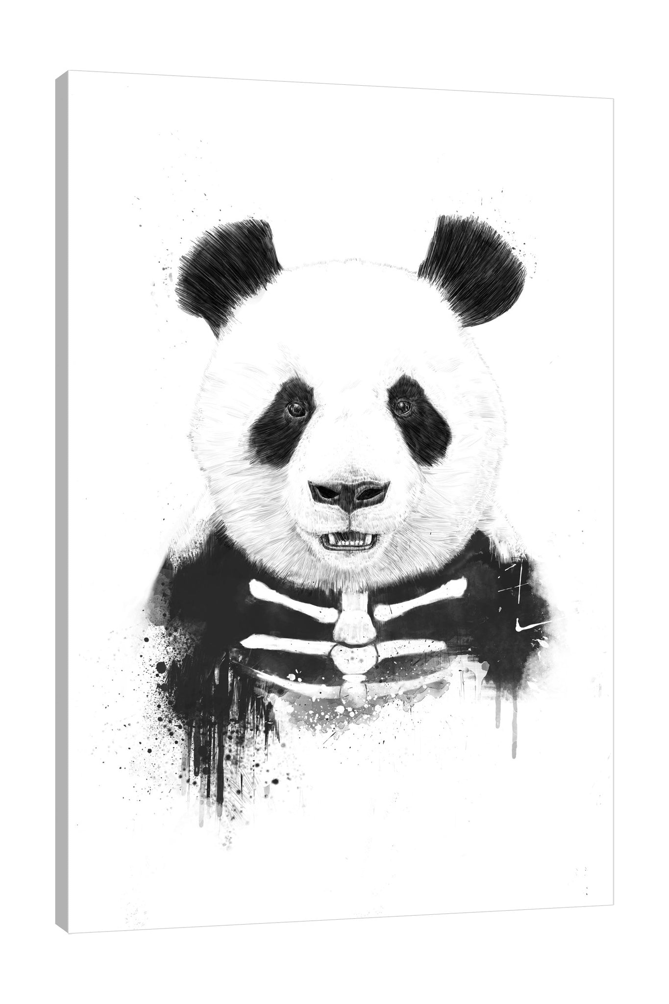 Balazs-Solti,Modern & Contemporary,Animals,animals,animal,panda,pandas,zombie panda,zombies,zombie,skeleton,sleketal,black and white,paint drips,paint drip,drips,drip,Mist Gray,Sea Green,White