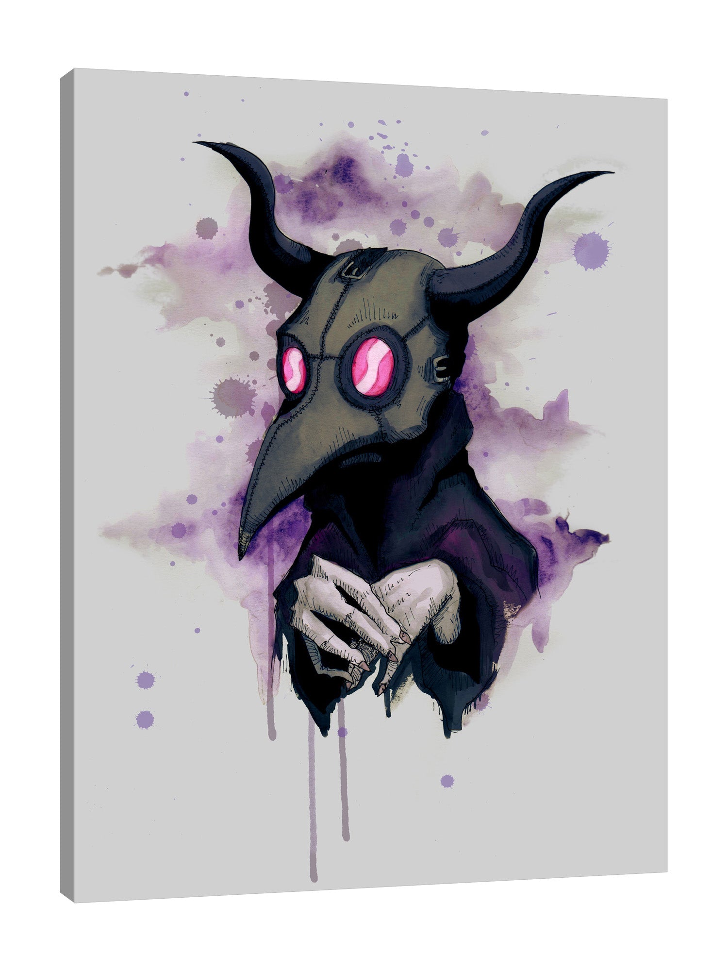 Ludwig-Van-Bacon,Vertical,3X4,Modern & Contemporary,People,Fantasy & Sci-Fi,Entertainment,plague,plague doctor,masks,mask,drips,drip,paint drip,paint drips,circle,circles,violet,pink,Mist Gray,Rose Red,Black,Gray
