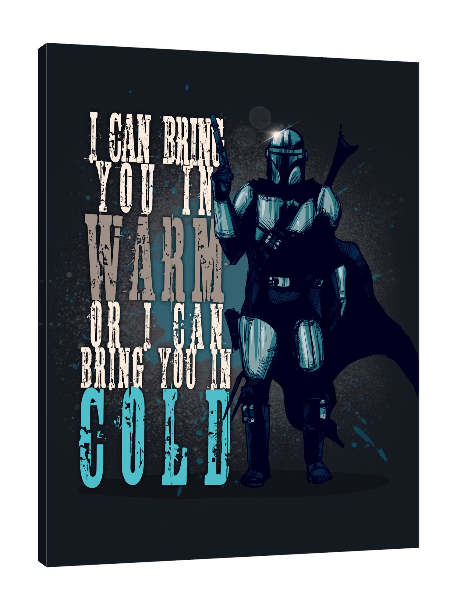 Ludwig-Van-Bacon,Vertical,3X4,Modern & Contemporary,People,Fantasy & Sci-Fi,Entertainment,space cowboy,cowboys,space,words and phrases,words,I can bring you in warm or I can bring you in cold,warm,cold,gun,guns,cape,sapce,scifi,Sea Green,Charcoal Gray,Blue,Gray,Mint Green,White,Black