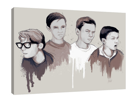 Ludwig-Van-Bacon,Horizontal,4X3,Modern & Contemporary,People,stand by me,boys,boy,guys,guy,eyeglass,eyeglasses,drips,drip,paint drips,paint drip,brown,gray,beige,Red,Steel Blue,Black,Charcoal Gray,Blue,Lavender Purple,Gray