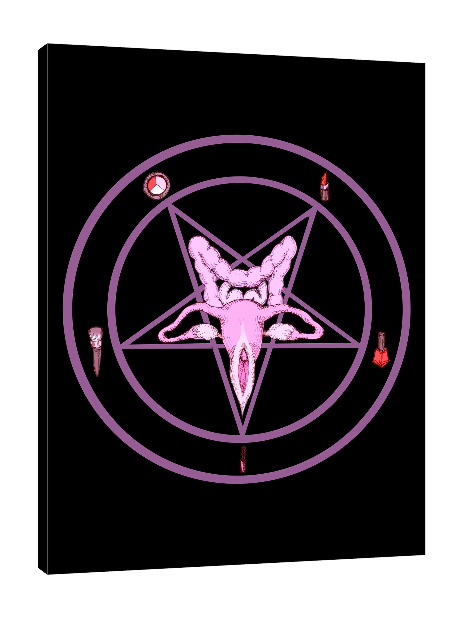 Ludwig-Van-Bacon,Vertical,3X4,Modern & Contemporary,People,Fashion,pentagram,pentagrams,star,stars,circle,circles,candles,candle,womangram,woman,lady,reproductive,preproductive organ,organs,black,violet,red,manicure,manicures,lipstick,lipsticks,make up,brush,brushes,Salmon Pink,Green,Black