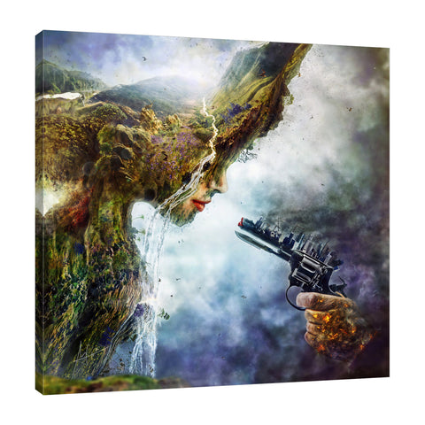 Mario-Sanchez-Nevado,Square,Impressionism,Modern & Contemporary,Buildings & Cityscapes,Fantasy & Sci-Fi,Animals,People,nature,mother earth,earth,woman,mother,trees,waterfall,waterfalls,mountian,mountains,forests,animals,animal,birds,bird,beauty,gun,guns,pollution,pollutions,smoke,fire,buildings,building,roulette gun,Red,Charcoal Gray,Black,Gray,Blue,Purple,Mint Green